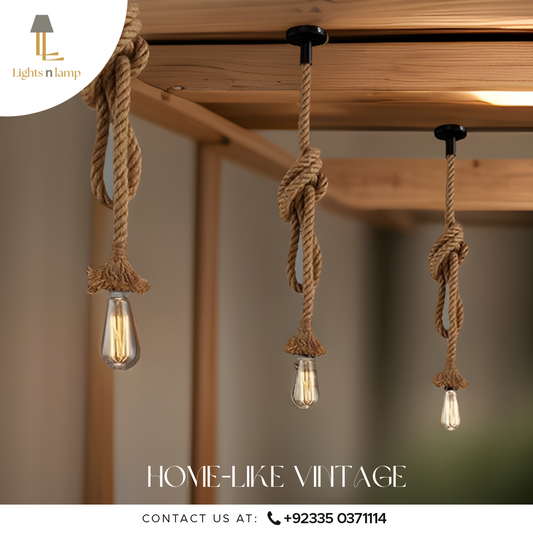 VINTAGE HEMP ROPE PENDANT LIGHT WITH EDISON BULB